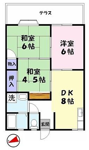 旗ヶ崎グリーンハイツ 105｜鳥取県米子市旗ヶ崎７丁目(賃貸アパート3DK・1階・52.44㎡)の写真 その2
