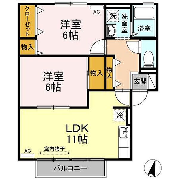 ユーステージ　B棟 203｜鳥取県米子市両三柳(賃貸アパート2LDK・2階・55.06㎡)の写真 その2