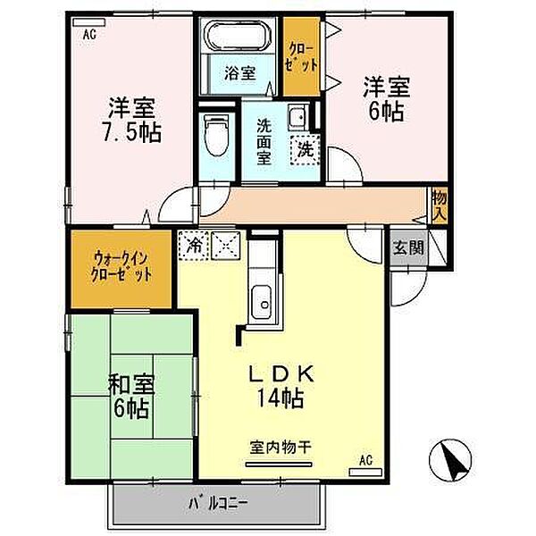 エクセルハイム　C棟 101｜鳥取県米子市西福原４丁目(賃貸アパート3LDK・1階・76.66㎡)の写真 その2