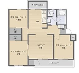 水無瀬青葉ハイツ4号棟 3LDKの間取図画像
