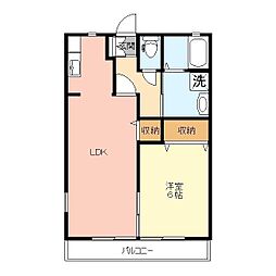 クローバーハイツC 1LDKの間取図画像