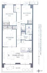 ディオ・フェルティ丹波橋左芳館 3LDKの間取図画像