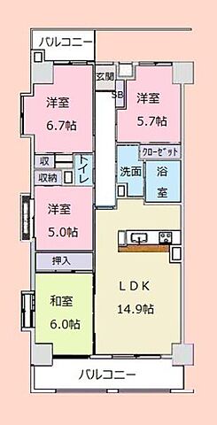 間取り ライオンズマンション勝田台 4階/-