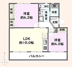 高洲一丁目住宅1-17-4 2LDKの間取図画像