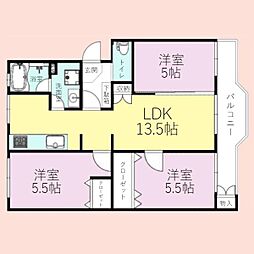 検見川ハイツ4号棟 3LDKの間取図画像