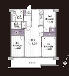 ルネ福生A棟 3LDKの間取図画像