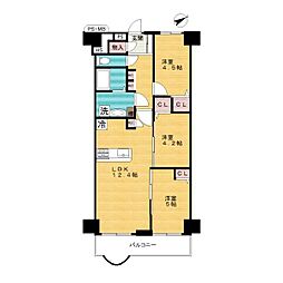 明石土山駅前スカイハイツC棟 3LDKの間取図画像