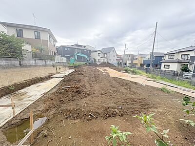 外観：閑静な住宅地。小学校＆中学校徒歩10分圏内。ローソン徒歩2分。8区画の開発分譲地。全区画30坪以上。西側4.19ｍ公道に接道。都市ガス＆本下水