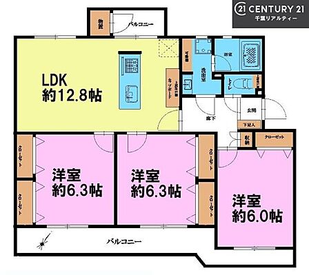 3LDKの魅力的な間取り！LDKはゆったりとした空間で、ご家族との団らん時間が、より一層充実したものになりますね。家族との仲が深まり、自然と笑顔が増えます！
