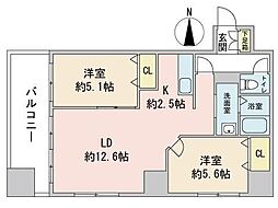 グランカーサ北3条 2LDKの間取図画像