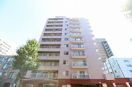 玄関入口側から見たマンションの外観でございます。建物全体の雰囲気をご確認いただけます。