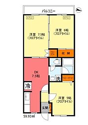 ブロッサムテラス 1階3DKの間取り