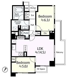 グランスイート二子玉川スタイルフォート 2LDKの間取図画像