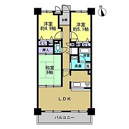 水鉄アーバンコンフォート岩出 3LDKの間取図画像