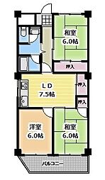 グランドハイツ本町 3DKの間取図画像