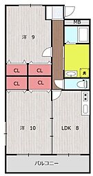 リージングマンションA 2LDKの間取図画像
