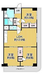 帝塚山グリーンハイツA棟 3LDKの間取図画像