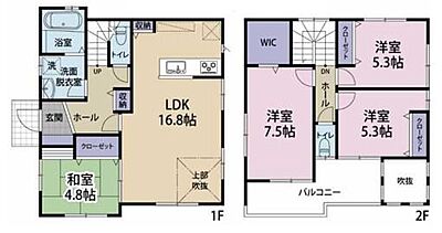 間取り：土地面積135.43平米　建物面積97.5平米