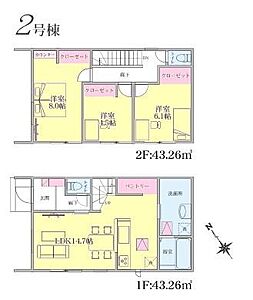 間取り：2号棟　土地面積104.59平米　建物面積86.52平米