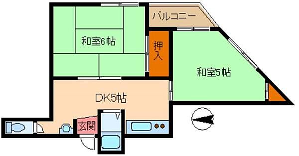 第2竹田ビル ｜大阪府大阪市平野区喜連西１丁目(賃貸マンション2DK・5階・38.00㎡)の写真 その2