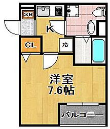 ブルーグレイス大正 1Kの間取図画像