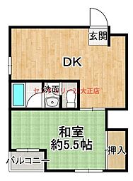 プレアール弁天 1DKの間取図画像