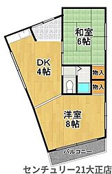 ボンジュール南市岡 2DKの間取図画像