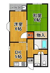 デイルーチェ鶴町 2DKの間取図画像