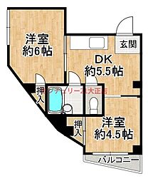 藤田ホワイトマンション 2DKの間取図画像