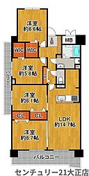 弁天第3コーポ 4LDKの間取図画像