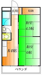 クオリティ俊徳 2DKの間取図画像