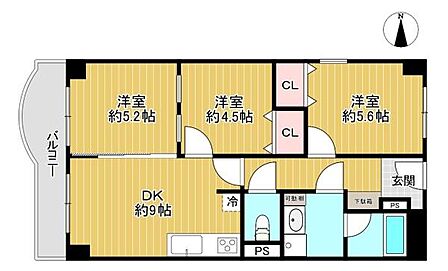 【間取り】西向きバルコニー・3DK