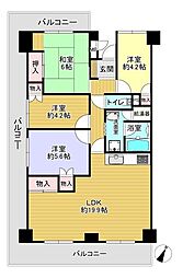 寝屋川サンハイツB棟 4LDKの間取図画像