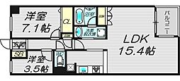イトーピア長堀橋シェルクレール 2LDKの間取図画像
