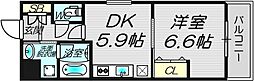 セントラルコート西田辺 1DKの間取図画像