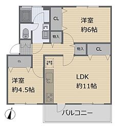けやき台分譲団地35号棟 2LDKの間取図画像