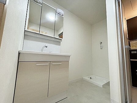 使いやすいタイプの洗面化粧台のあるランドリースペース