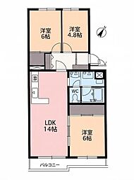 若葉グリーンハイツD号棟 3LDKの間取図画像
