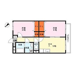 イーシスコートK 2DKの間取図画像