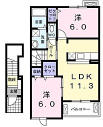 エトワール・フィラントA 2LDKの間取図画像