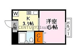 サテンドール草津 1Kの間取図画像