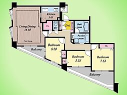 ライオンズマンション武蔵新城緑園の街壱番館 3LDKの間取り
