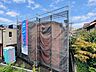 外観：建築中の建物を覆う足場と養生シート