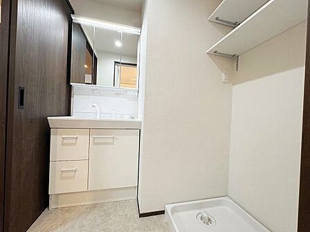 洗面台と洗濯機置き場を備えた水回りスペース
