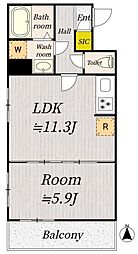 THE PALMS MUSE SHIN-EGOTA 1LDKの間取図画像