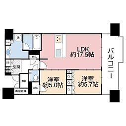 プラウド大阪城 3階2LDKの間取り