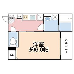 CLOUD　放出 1階1Kの間取り