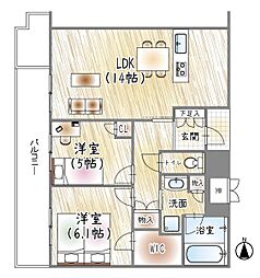 ローレルタワーサンクタス梅田 2LDKの間取図画像