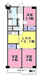 大和高田ハイライフ 3LDKの間取図画像