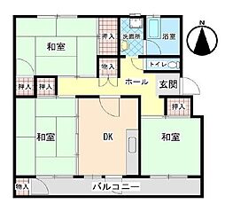 関屋あしびハイツ4棟 3DKの間取図画像